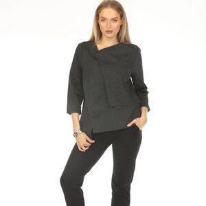 Grey Flap Style Asymmetrical Blazer